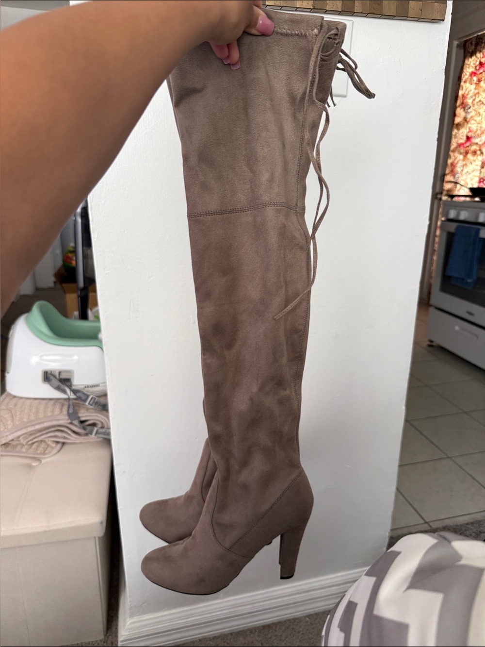 Steve Madden Taupe Over-the-Knee Suede High Heel Boots